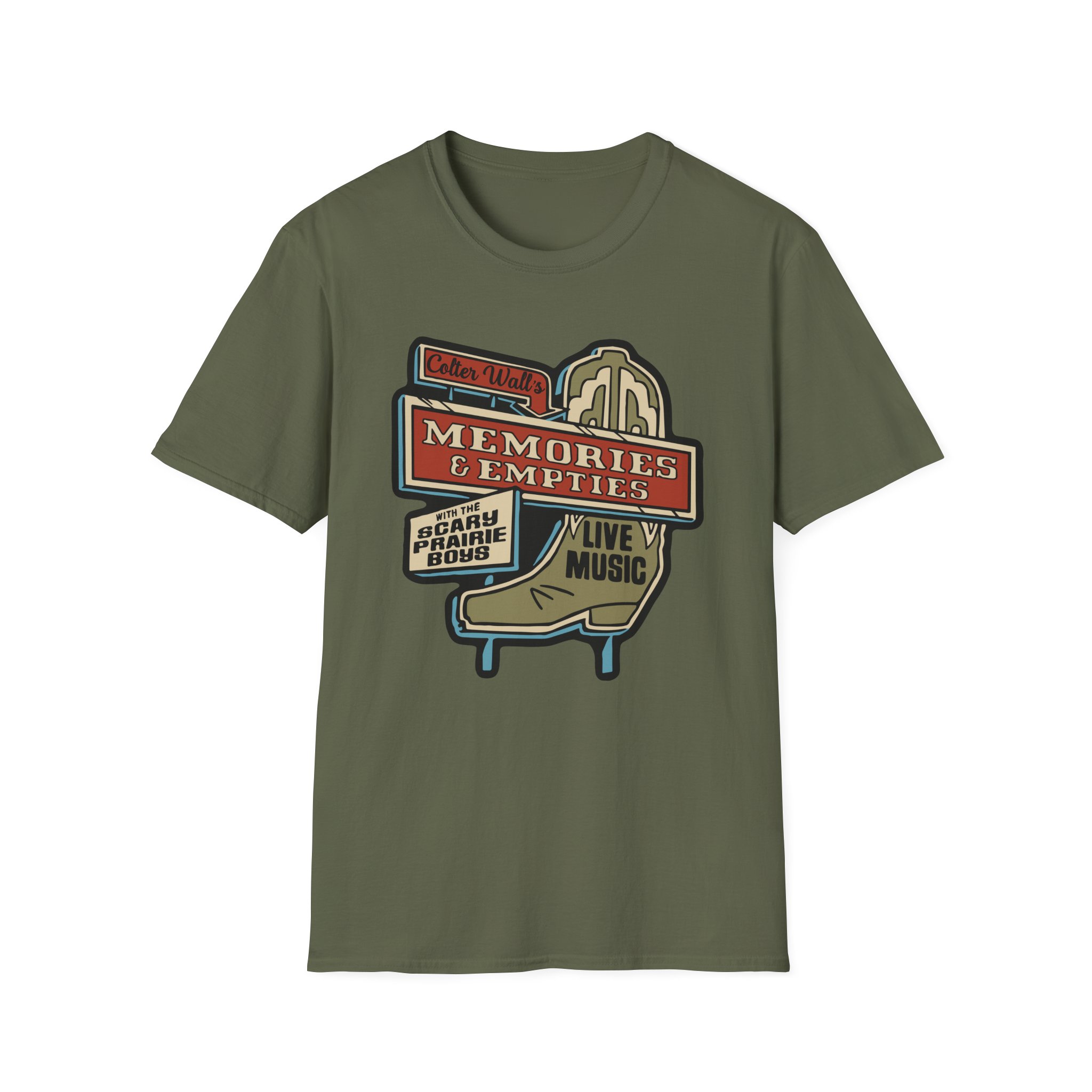 Colter Wall Memories And Empties Boot Sign Unisex Softstyle T-Shirt - Image 7