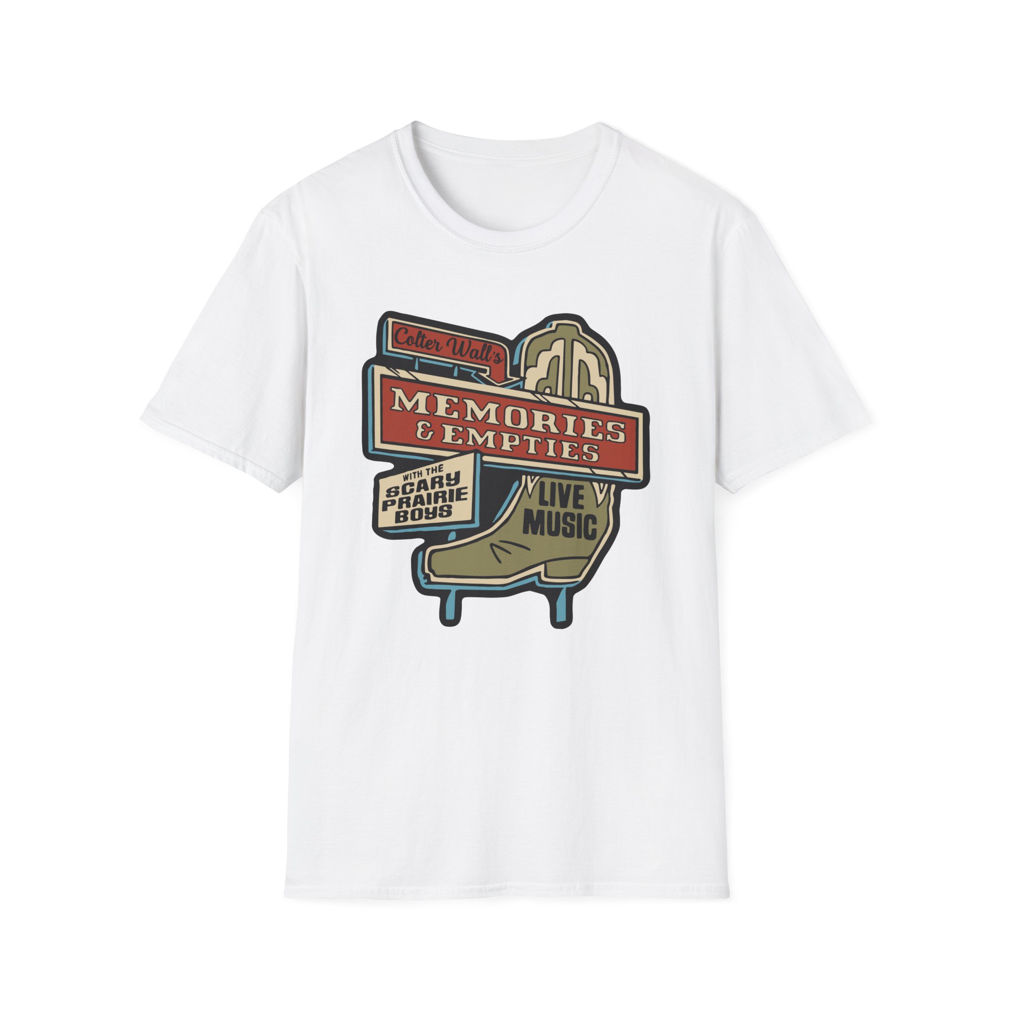 Colter Wall Memories And Empties Boot Sign Unisex Softstyle T-Shirt - Image 3